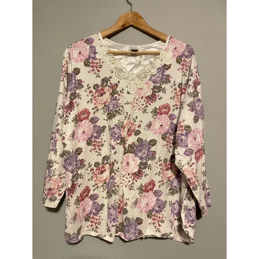 Vintage Earth Angels Womens Top Large White Floral Embroidered Cottagecore Fairy